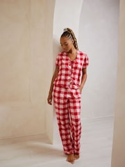 Chelsea Peers Red Gingham Heart Print Long Pyjama Set - Image 3 of 8