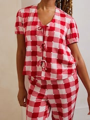 Chelsea Peers Red Gingham Heart Print Long Pyjama Set - Image 4 of 8