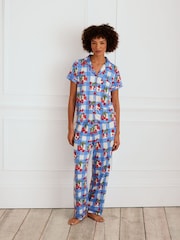 Chelsea Peers Blue Berries & Gingham Print Frill Short Pyjamas Set - Image 1 of 5