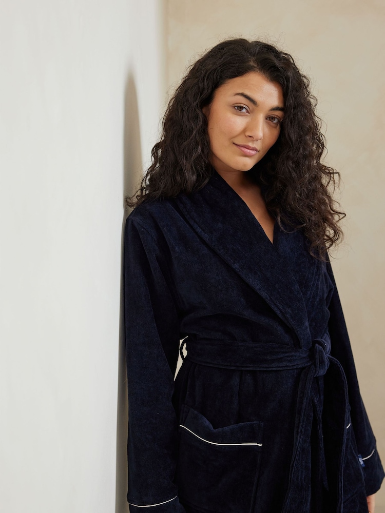 Chelsea Peers Blue 100% Cotton Towelling Dressing Gown - Image 5 of 5