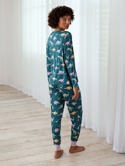 Chelsea Peers Green Dinosaur Print Long Pyjama Set - Image 2 of 5