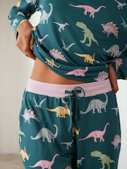 Chelsea Peers Green Dinosaur Print Long Pyjama Set - Image 5 of 5