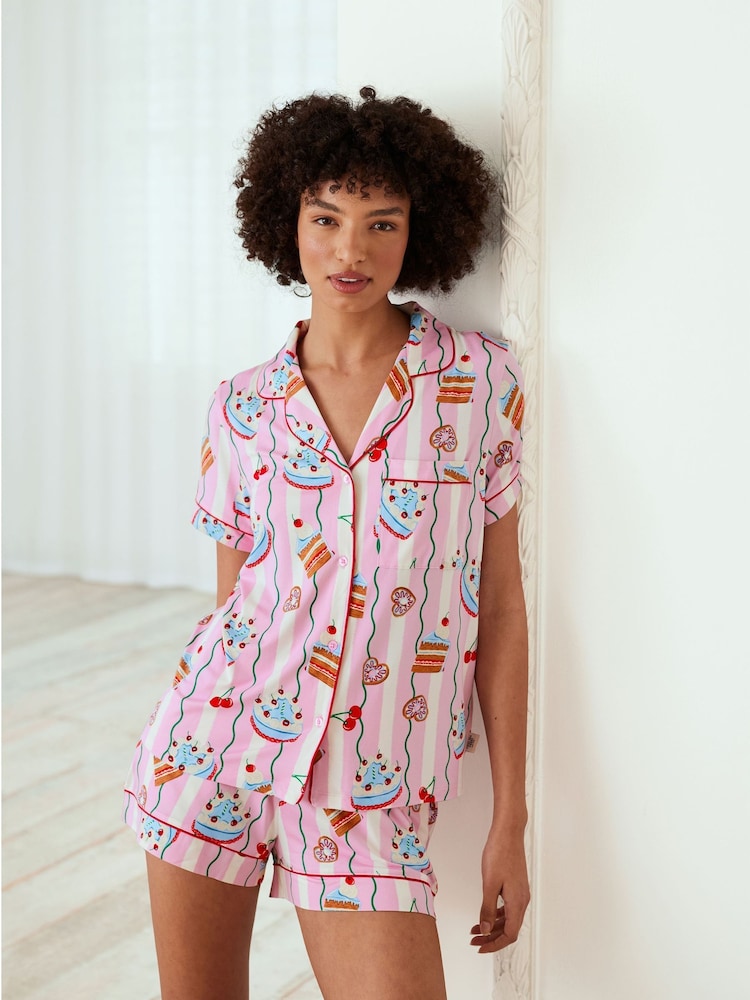 Chelsea Peers Pink Short Pyjamas Cake Print Long Pyjamas Set - Image 5 of 5