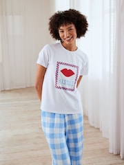 Chelsea Peers Kiss Print Gingham Long Pyjamas Set - Image 3 of 5