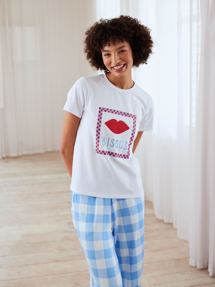 Chelsea Peers Kiss Print Gingham Long Pyjamas Set - Image 3 of 5