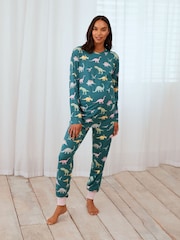 Chelsea Peers Green Maternity Dinosaur Print Long Pyjamas Set - Image 1 of 5