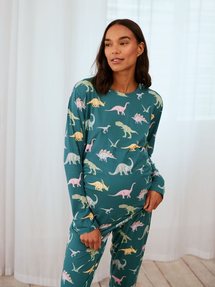 Chelsea Peers Green Maternity Dinosaur Print Long Pyjamas Set - Image 5 of 5