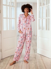 Chelsea Peers Pink Trouser Pyjamas Cake Print Long Pyjamas Set - Image 1 of 5