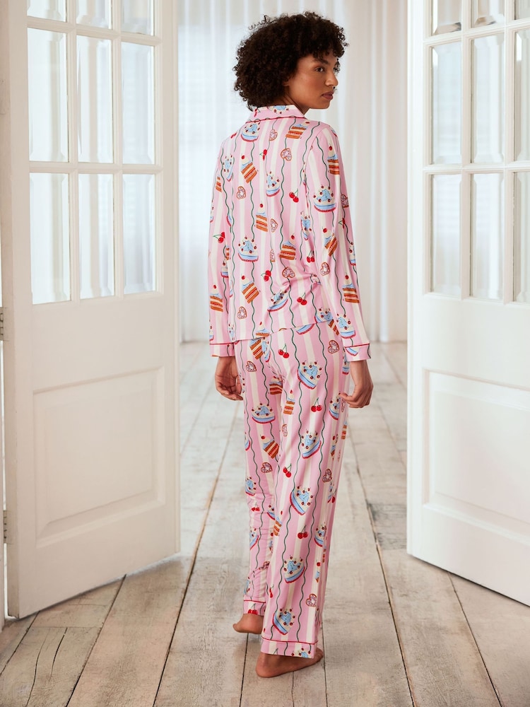 Chelsea Peers Pink Trouser Pyjamas Cake Print Long Pyjamas Set - Image 3 of 5