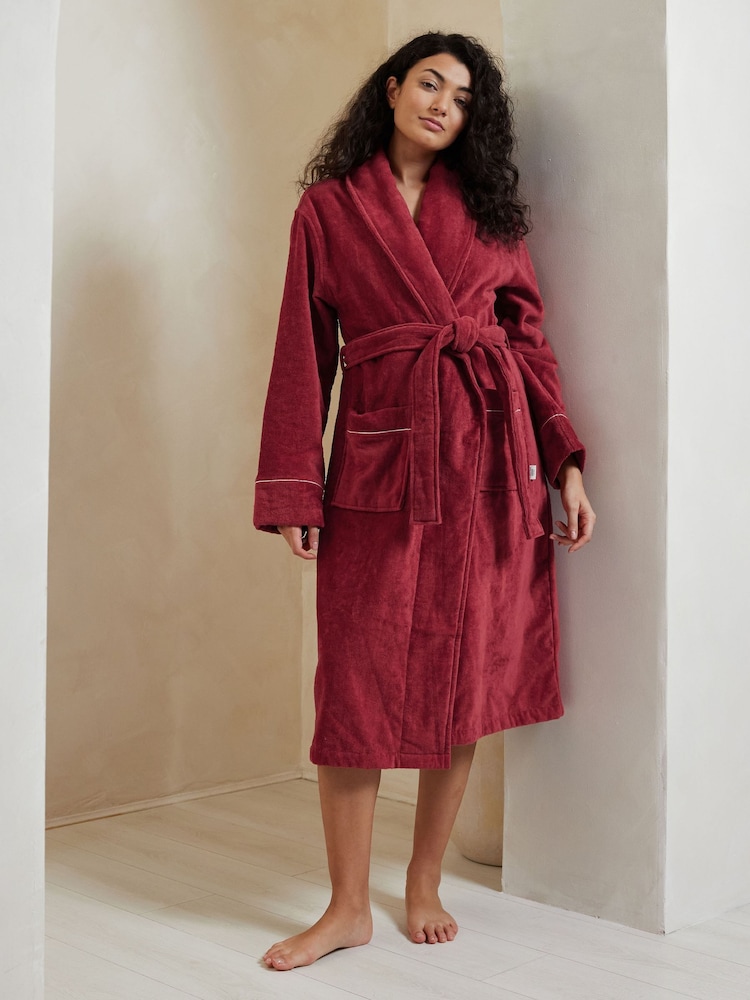 Chelsea Peers Red 100% Cotton Towelling Dressing Gown - Image 1 of 5 Chelsea Peers Red 100% Cotton Towelling Dressing Gown - Image 1 of 5