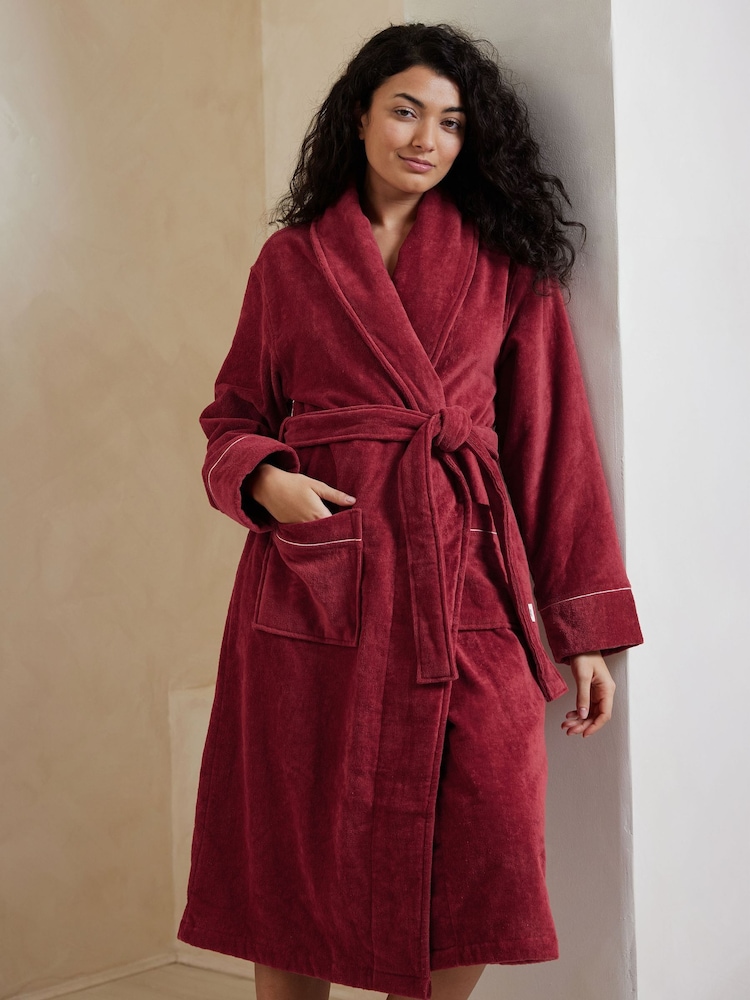 Chelsea Peers Red 100% Cotton Towelling Dressing Gown - Image 2 of 5 Chelsea Peers Red 100% Cotton Towelling Dressing Gown - Image 2 of 5