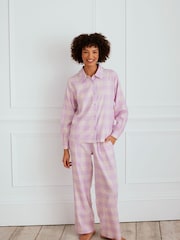 Chelsea Peers 100% Cotton Gingham Frill Long Pyjamas Set - Image 1 of 5