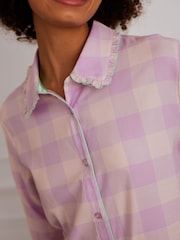 Chelsea Peers 100% Cotton Gingham Frill Long Pyjamas Set - Image 2 of 5