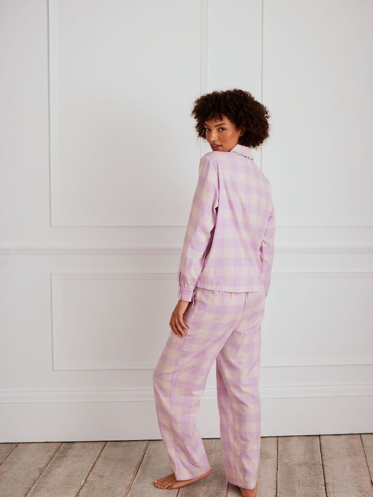 Chelsea Peers 100% Cotton Gingham Frill Long Pyjamas Set - Image 3 of 5