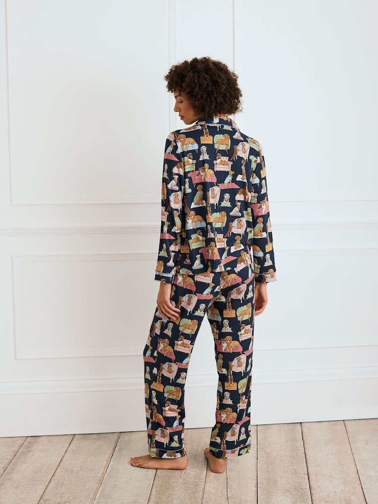 Chelsea Peers Dogs Night In Print Long Pyjamas Set - Image 3 of 5