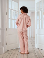 Chelsea Peers Reddish Pink 100% Cotton Stripe Heart Button Long Pyjamas Set - Image 3 of 5