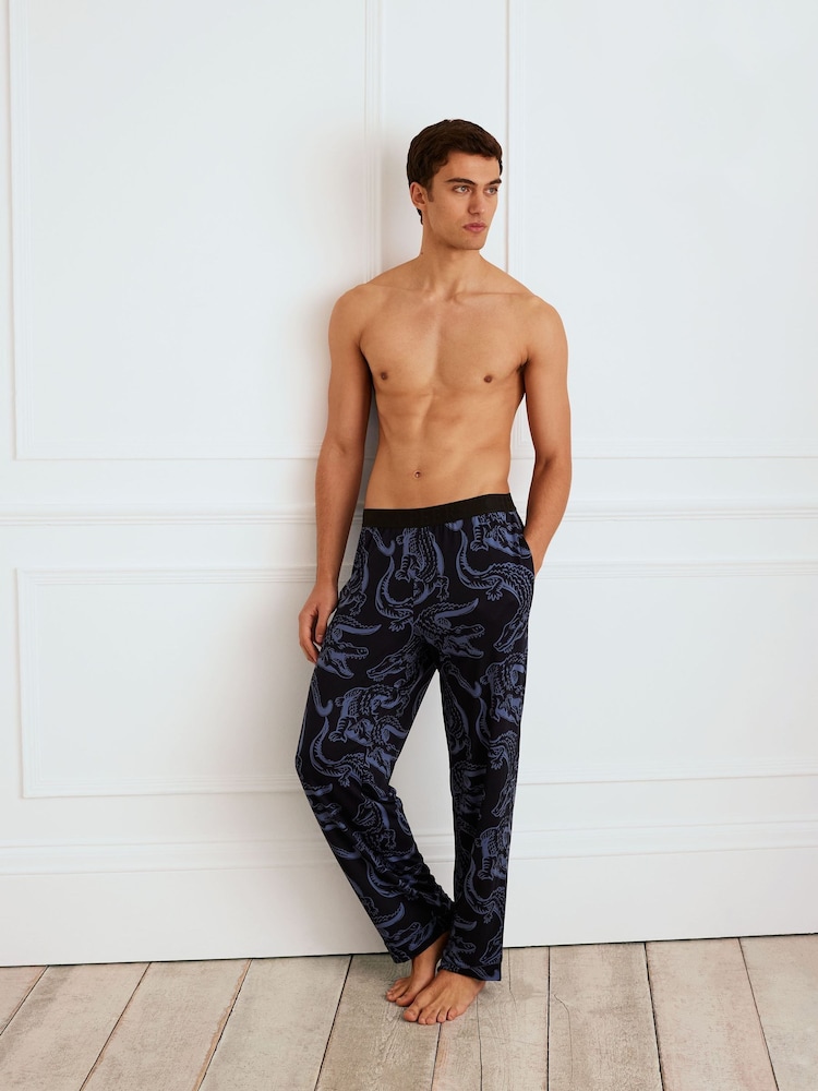 Chelsea Peers Blue Crocodile Print Long Pyjama Bottoms - Image 1 of 5 Chelsea Peers Blue Crocodile Print Long Pyjama Bottoms - Image 1 of 5