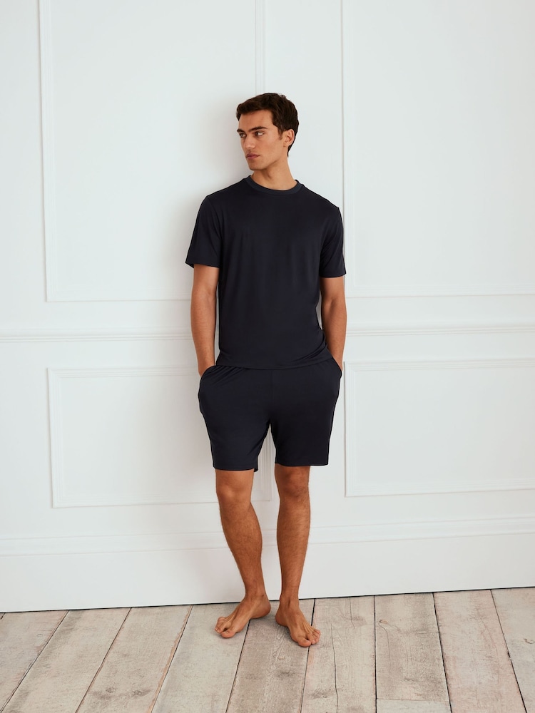Chelsea Peers Blue Crew Neck Short Pyjamas Set - Image 1 of 5