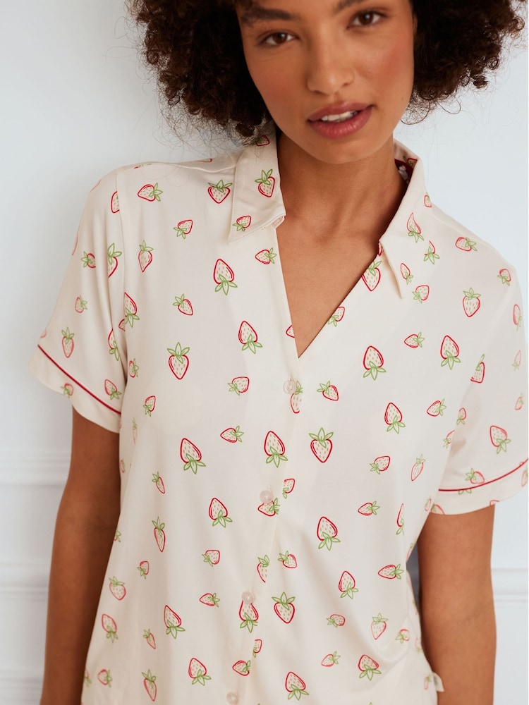 Chelsea Peers White Short Pyjamas Strawberry Print Long Pyjamas Set - Image 2 of 5
