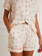 Chelsea Peers White Short Pyjamas Strawberry Print Long Pyjamas Set - Image 4 of 5