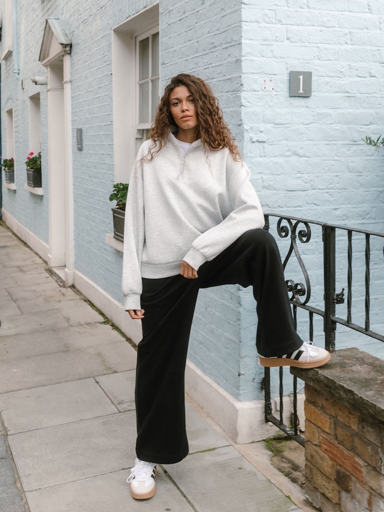 Chelsea Peers Grey Scuba Quarter Zip Sweatshirt - Image 1 of 5 Chelsea Peers Grey Scuba Quarter Zip Sweatshirt - Image 1 of 5