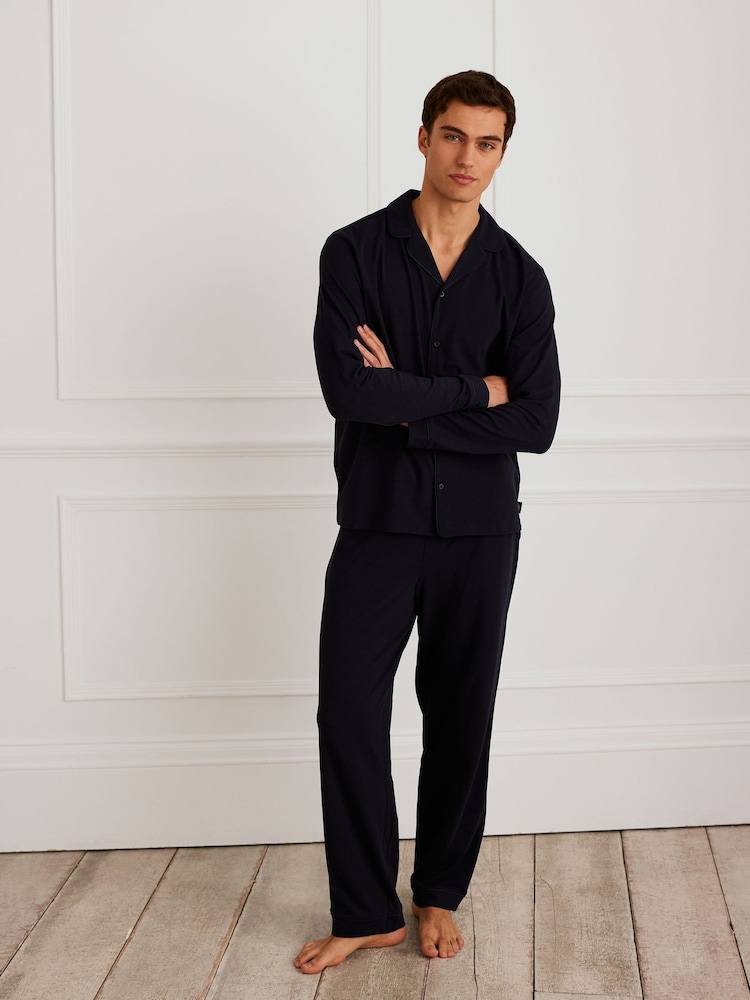 Chelsea Peers Blue 100% Organic Cotton Button Up Long Pyjamas Set - Image 1 of 4