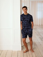 Chelsea Peers Blue Crocodile Print Short Pyjamas Set - Image 1 of 4