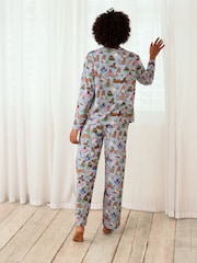 Chelsea Peers Blue Cotton Cats Tea Party Print Long Pyjamas Set - Image 2 of 5