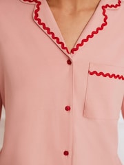 Chelsea Peers Champagne Pink Organic Cotton Embroidered Back Good Morning Long Pyjamas Set - Image 2 of 7