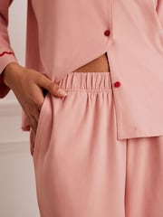 Chelsea Peers Champagne Pink Organic Cotton Embroidered Back Good Morning Long Pyjamas Set - Image 4 of 7