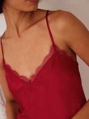 Chelsea Peers Red Satin Lace Trim Cami Short Pyjama Set - Image 3 of 4