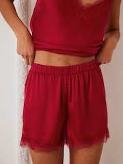 Chelsea Peers Red Satin Lace Trim Cami Short Pyjama Set - Image 4 of 4