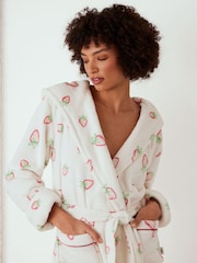 Chelsea Peers White Fleece Strawberry Print Dressing Gown - Image 2 of 5