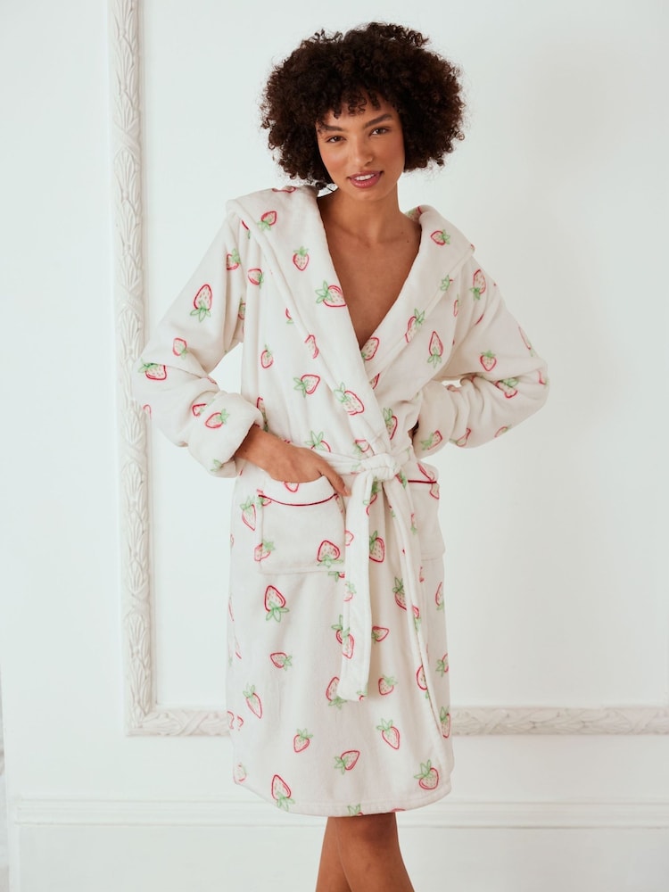 Chelsea Peers Fleece Strawberry Print Dressing Gown - Image 4 of 5