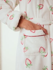 Chelsea Peers White Fleece Strawberry Print Dressing Gown - Image 5 of 5