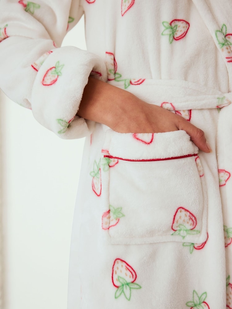 Chelsea Peers White Fleece Strawberry Print Dressing Gown - Image 5 of 5