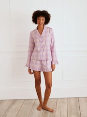 Chelsea Peers Purple 100% Cotton Gingham Frill Short Pyjamas Set - Image 1 of 5