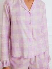 Chelsea Peers Purple 100% Cotton Gingham Frill Short Pyjamas Set - Image 2 of 5