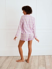 Chelsea Peers Purple 100% Cotton Gingham Frill Short Pyjamas Set - Image 3 of 5