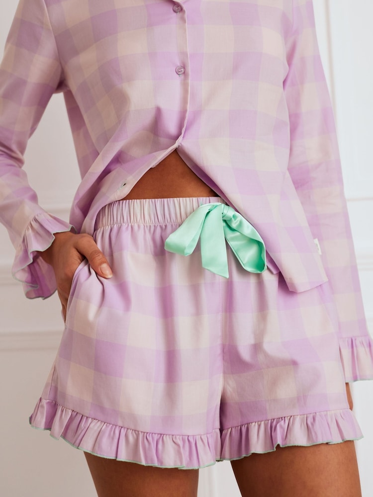 Chelsea Peers 100% Cotton Gingham Frill Short Pyjamas Set - Image 4 of 5