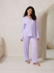 Chelsea Peers Purple TENCEL™ Modal Long Button Up Pyjamas Set - Image 1 of 5