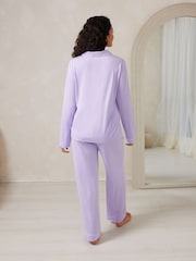 Chelsea Peers Purple TENCEL™ Modal Long Button Up Pyjamas Set - Image 2 of 5