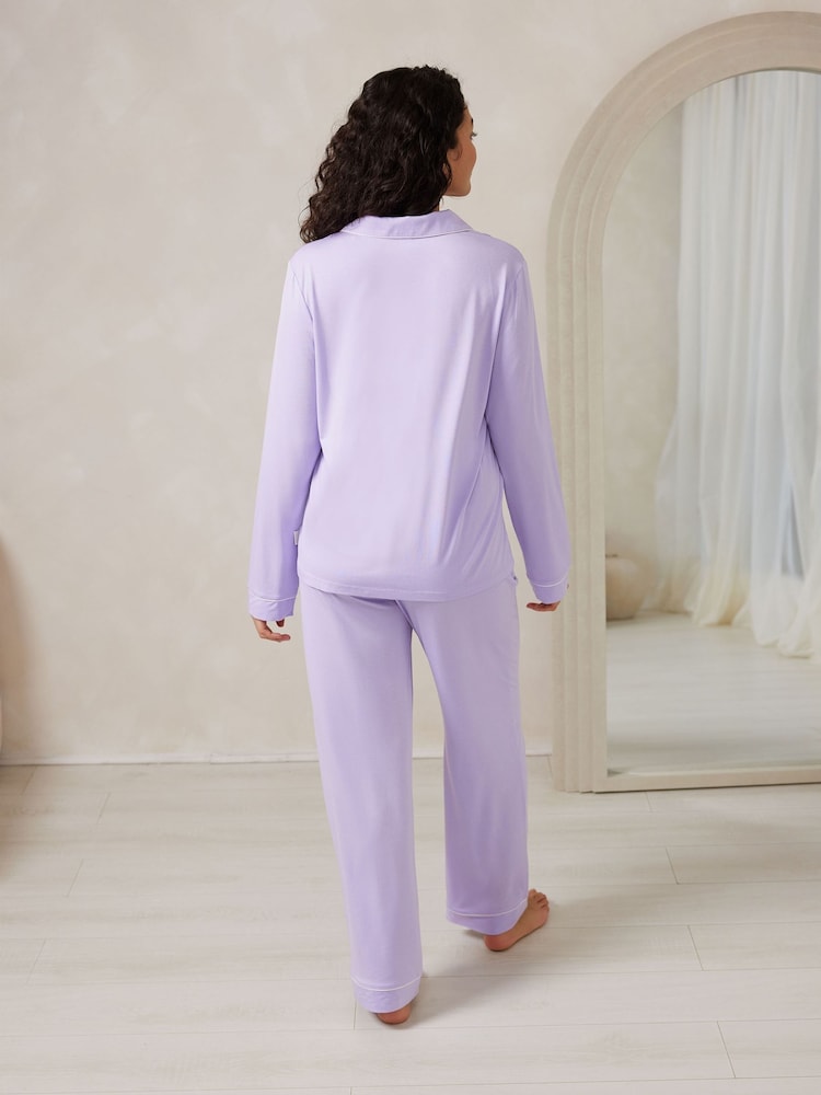 Chelsea Peers Purple TENCEL™ Modal Long Button Up Pyjamas Set - Image 2 of 5