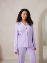 Chelsea Peers Purple TENCEL™ Modal Long Button Up Pyjamas Set - Image 4 of 5