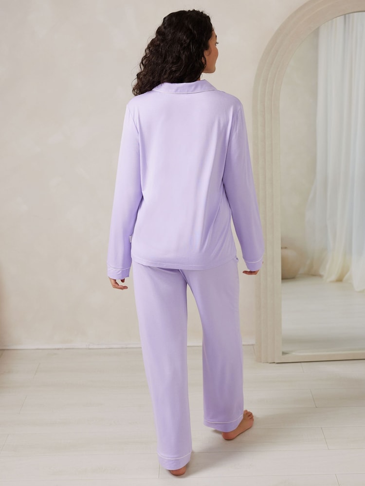 Chelsea Peers Purple TENCEL™ Modal Long Button Up Pyjamas Set - Image 4 of 4