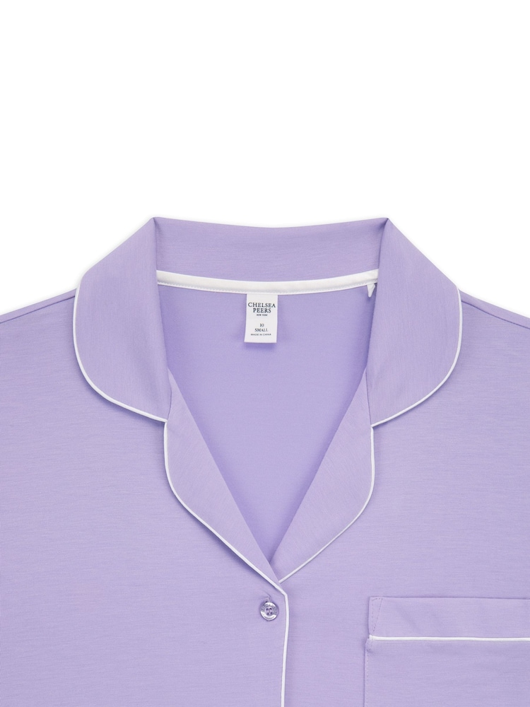 Chelsea Peers Purple TENCEL™ Modal Short Button Up Pyjamas Set - Image 3 of 3