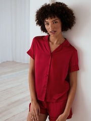 Chelsea Peers Red Satin Lace Trim Short Pyjama Set - Image 2 of 4