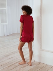 Chelsea Peers Red Satin Lace Trim Short Pyjama Set - Image 3 of 4