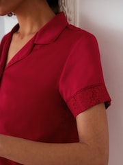 Chelsea Peers Red Satin Lace Trim Short Pyjama Set - Image 4 of 4