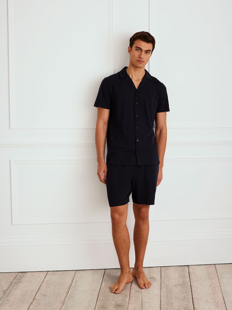 Chelsea Peers Blue 100% Cotton Button Up Short Pyjamas Set - Image 1 of 5